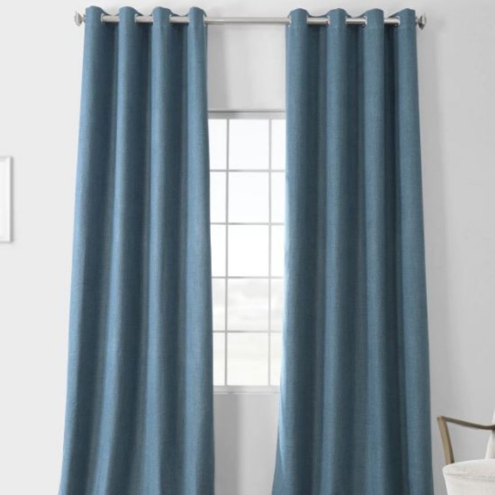 PAIR of 50x84" Thermal lined cross linen weave blackout drapes with grommet top